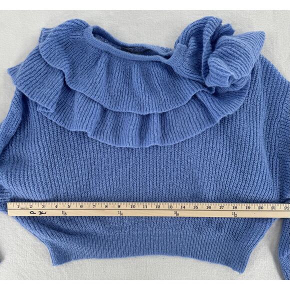 Zara Periwinkle Blue Purple Ruffle Sweater Knit Pullover M Coquette - Picture 7 of 8